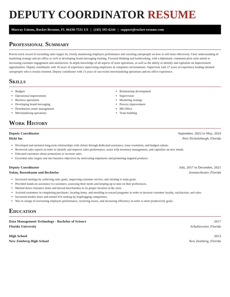 deputy coordinator misc resume exquisite template 0 exq
