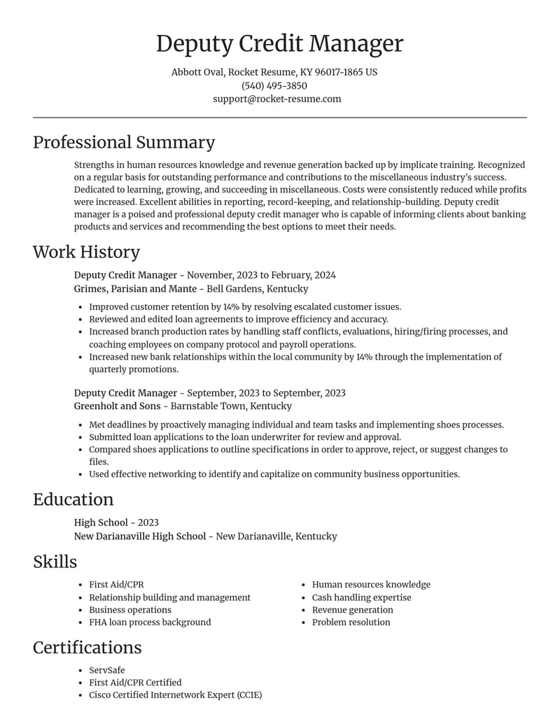 deputy credit manager misc resume focal point template 2 foc