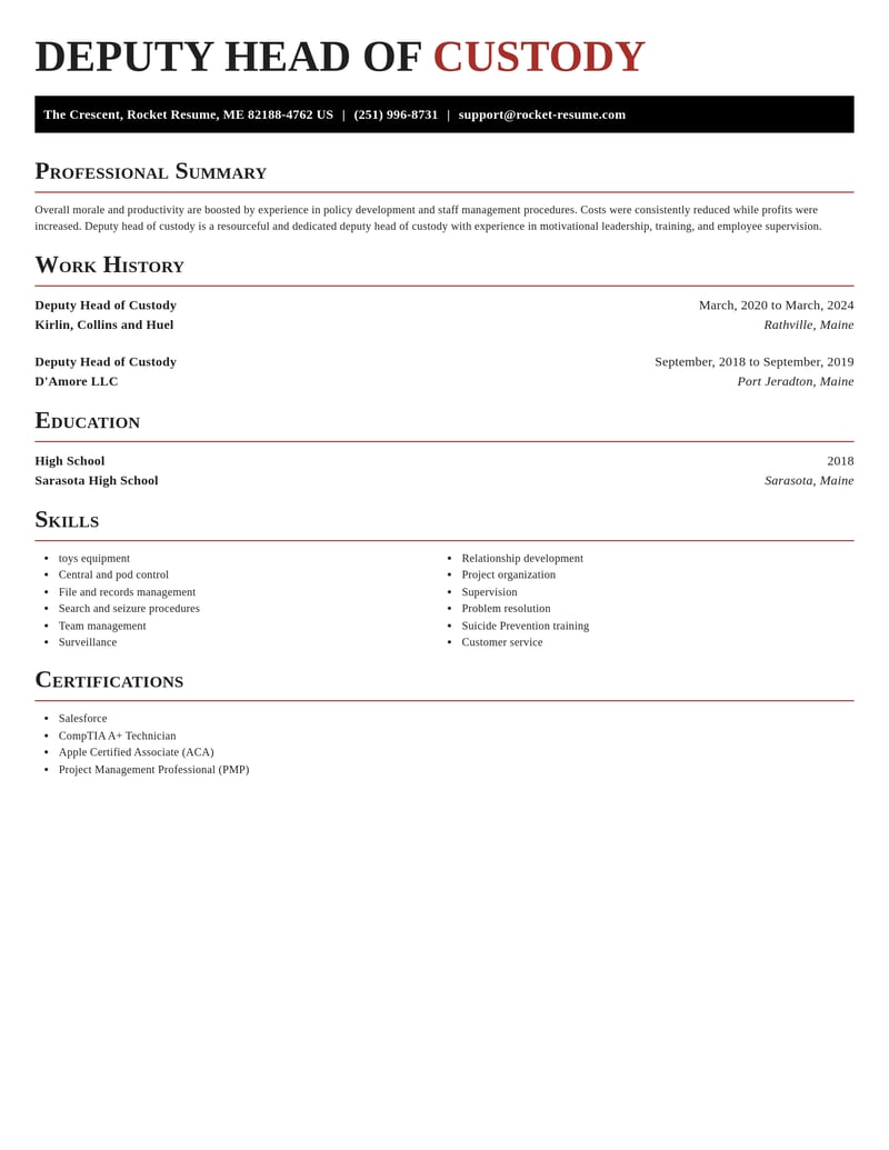 deputy head of custody misc resume exquisite template 2 exq