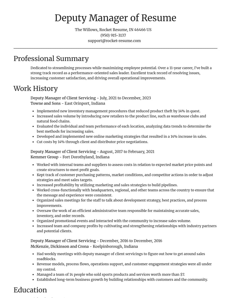 deputy manager of client servicing misc resume focal point template 2 foc