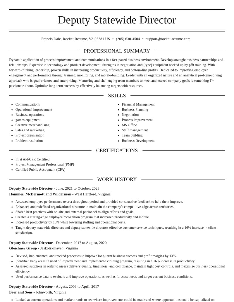 deputy statewide director misc resume elegant template 1 ele