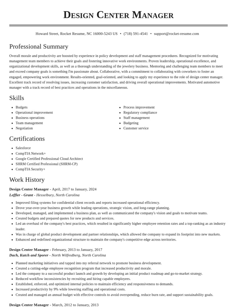 design center manager misc resume classic template 2 cla