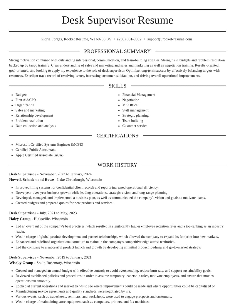 desk supervisor misc resume elegant template 2 ele