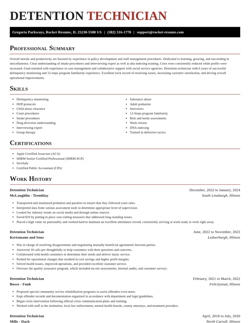 detention technician misc resume exquisite template 2 exq
