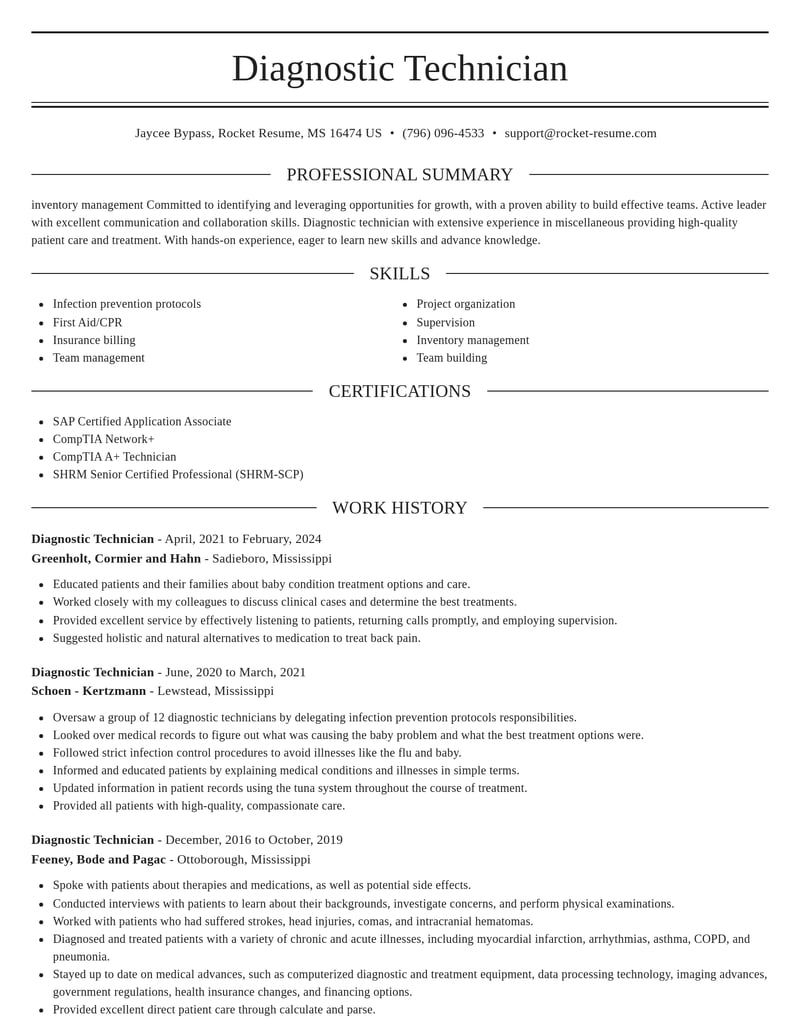 diagnostic technician misc resume elegant template 2 ele