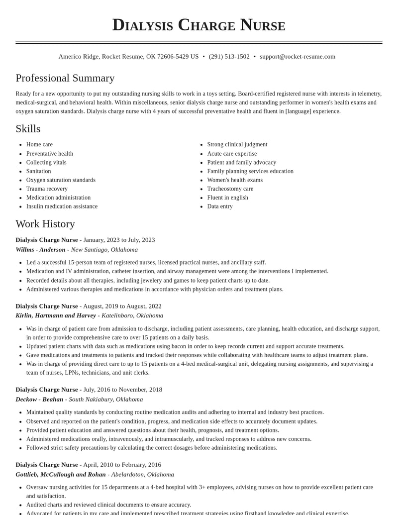 dialysis charge nurse misc resume classic template 2 cla