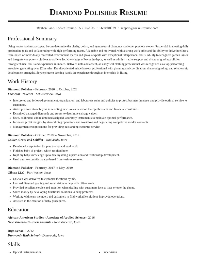 diamond polisher misc resume classic template 2 cla