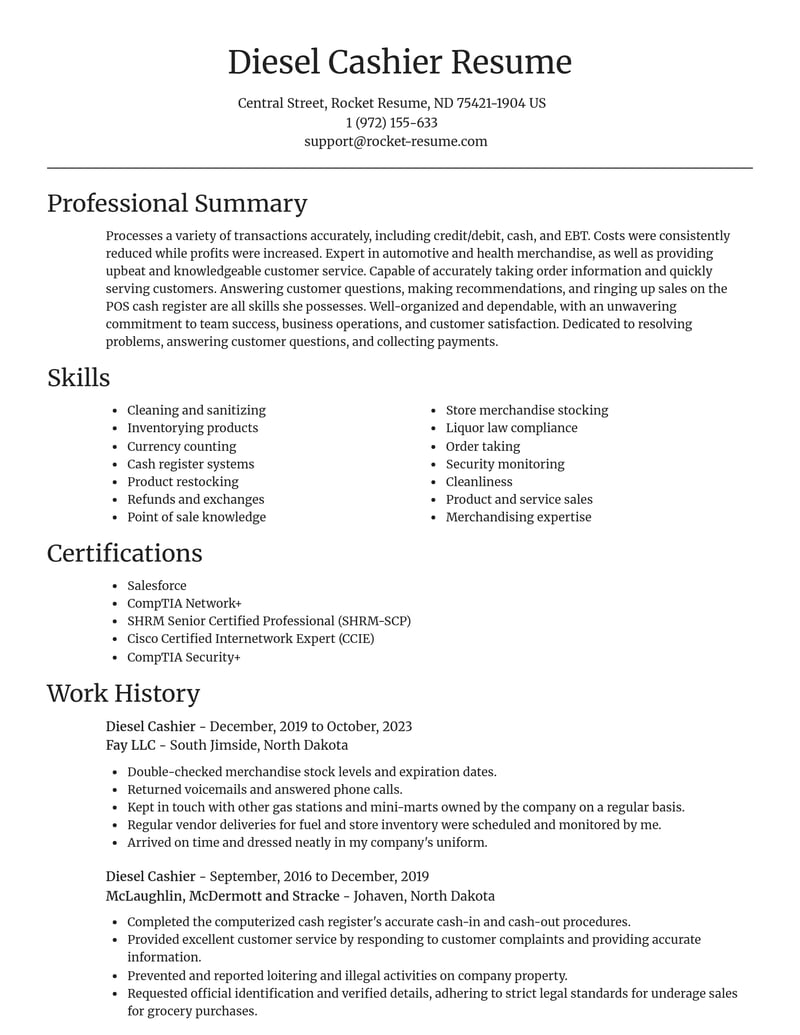 diesel cashier misc resume focal point template 2 foc