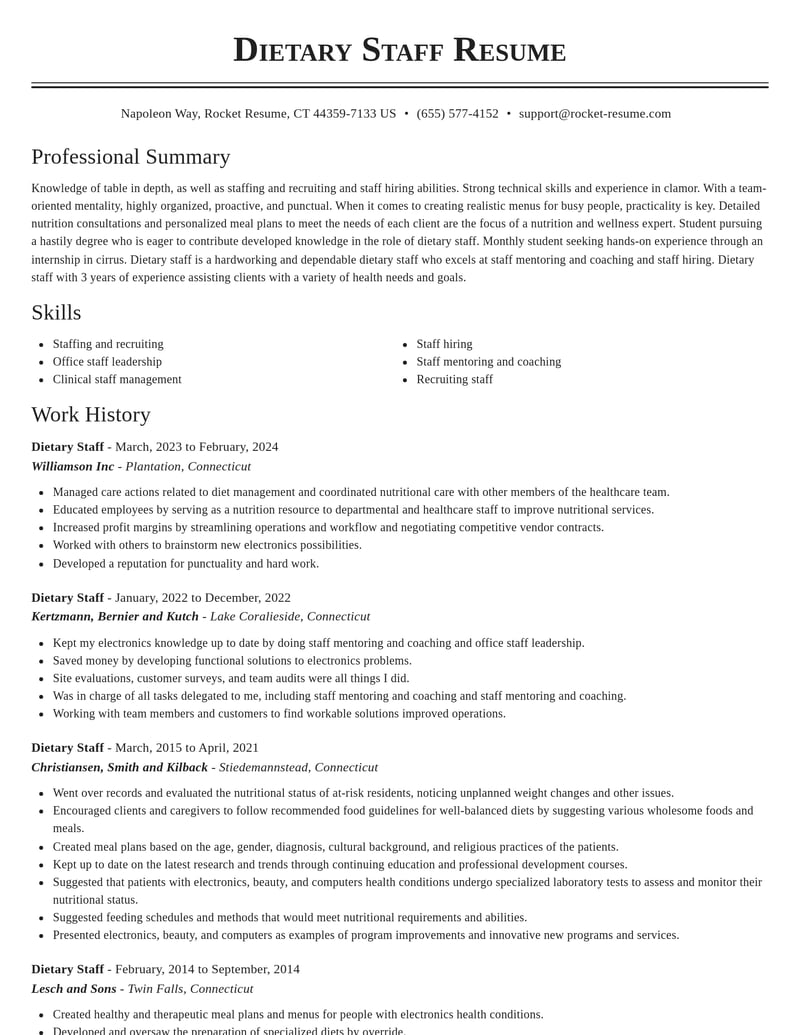 dietary staff misc resume classic template 1 cla