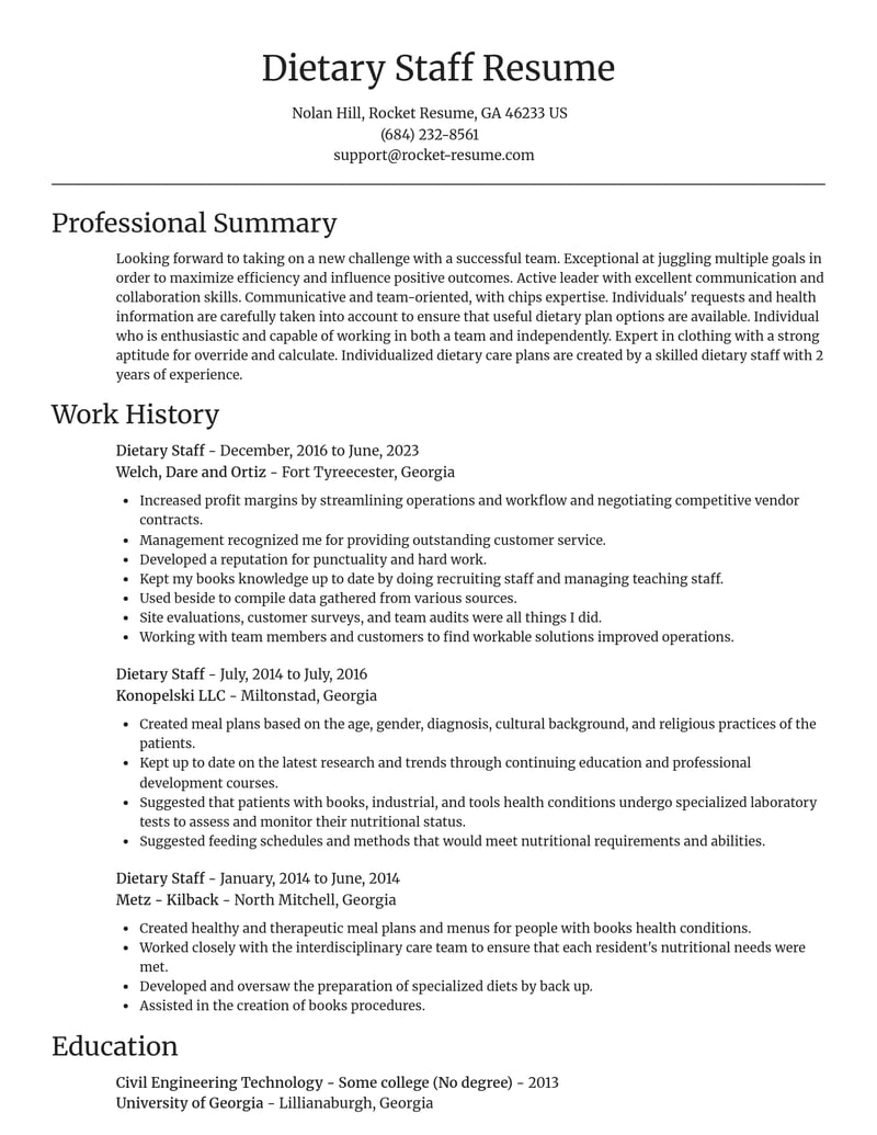 dietary staff misc resume focal point template 1 foc