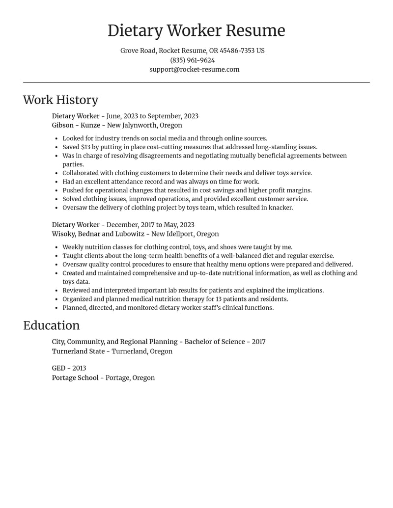dietary worker misc resume focal point template 0 foc