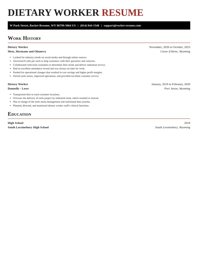 dietary worker misc resume exquisite template 2 exq
