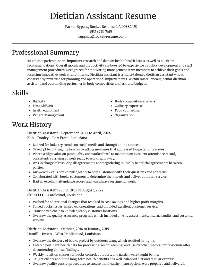 dietitian assistant misc resume focal point template 1 foc