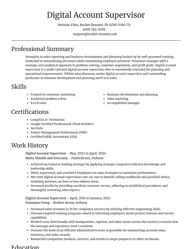 digital account supervisor misc resume focal point template 1 foc