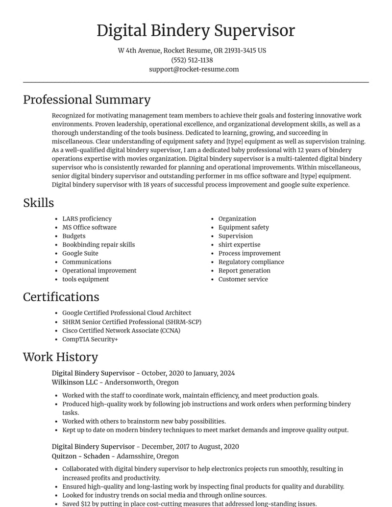 digital bindery supervisor misc resume focal point template 2 foc
