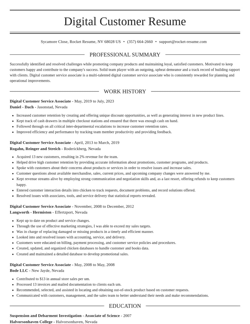 digital customer service associate misc resume elegant template 2 ele