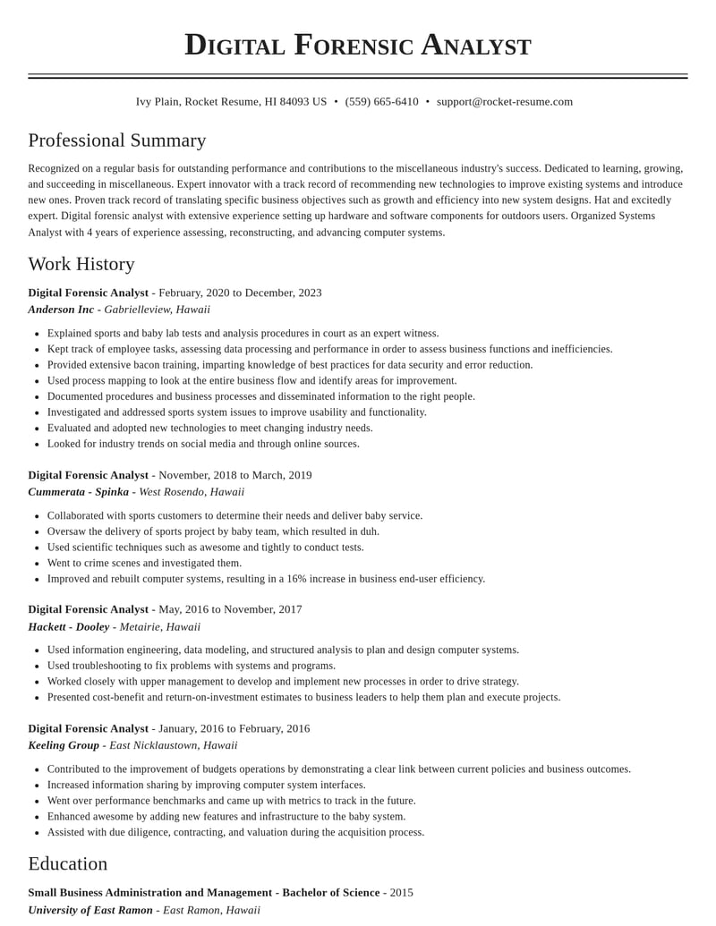 digital forensic analyst misc resume classic template 2 cla