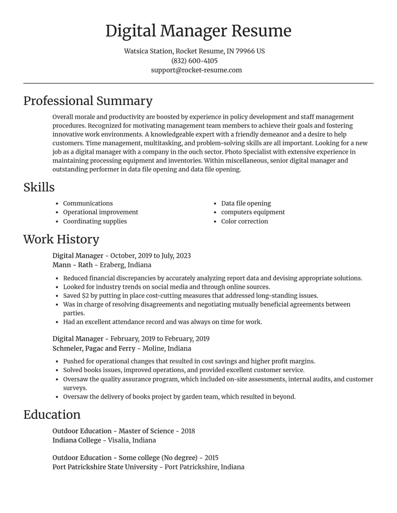 digital manager misc resume focal point template 2 foc