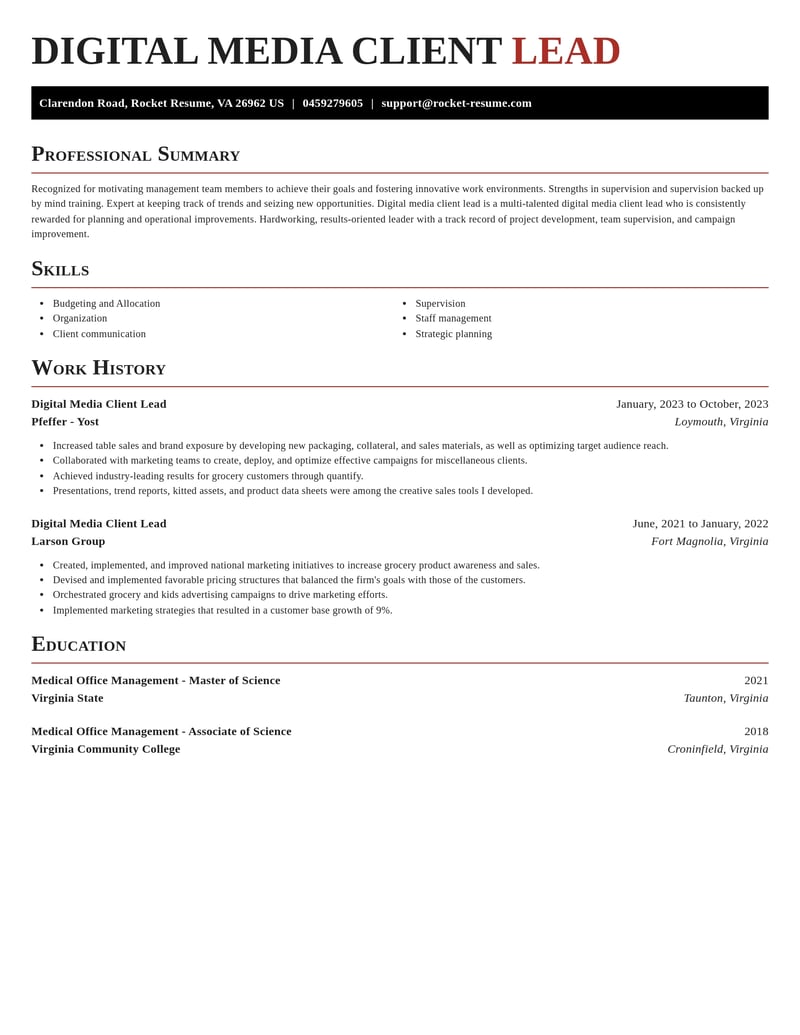 digital media client lead misc resume exquisite template 0 exq