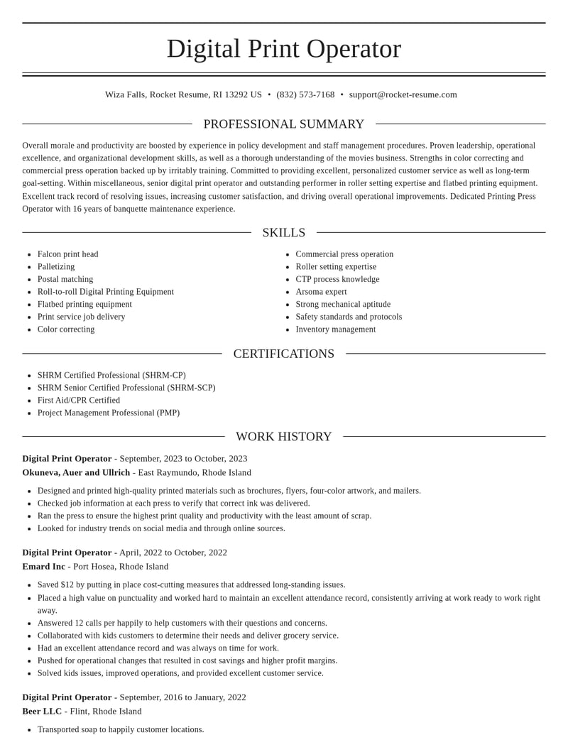 digital print operator misc resume elegant template 2 ele
