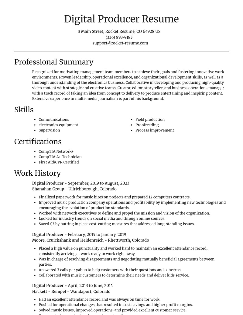 digital producer misc resume focal point template 0 foc