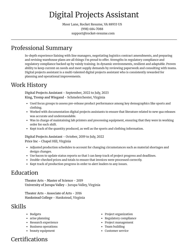 digital projects assistant misc resume focal point template 0 foc