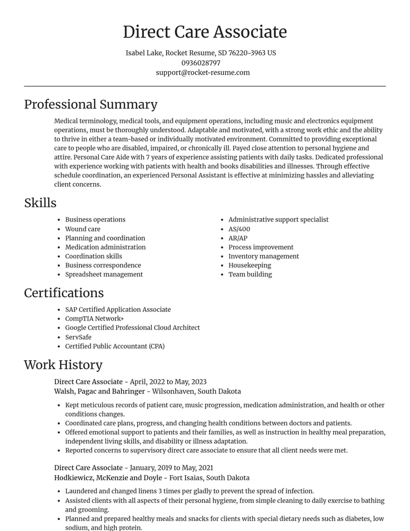direct care associate misc resume focal point template 2 foc