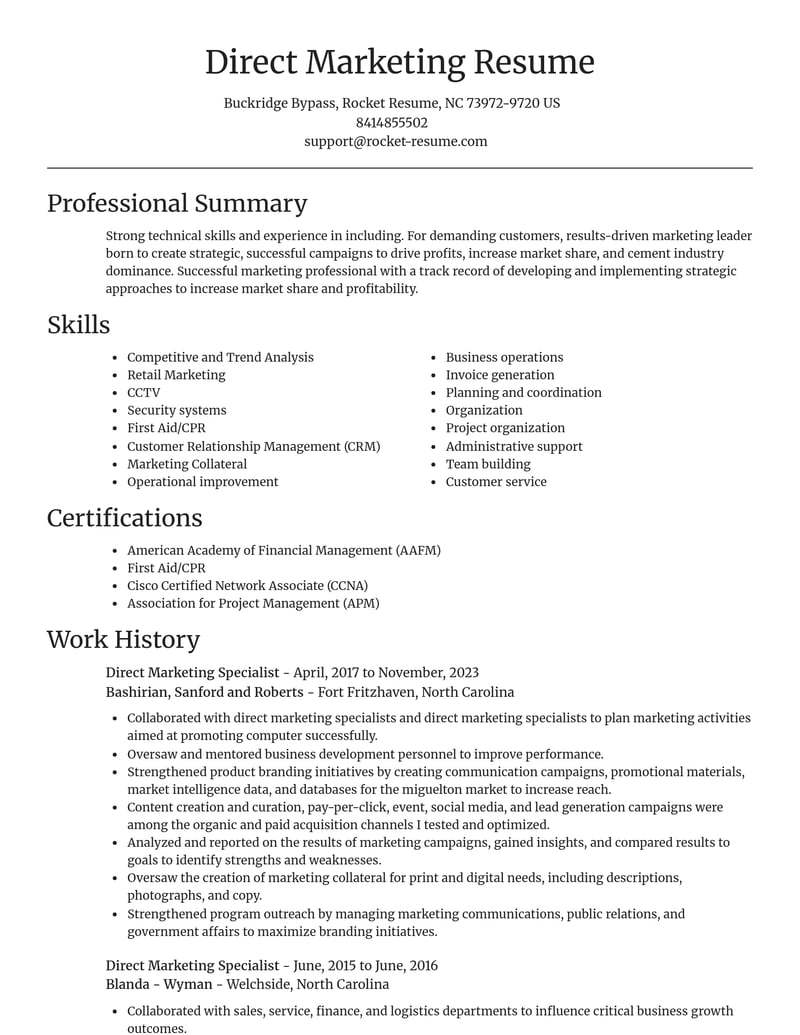 direct marketing specialist misc resume focal point template 0 foc