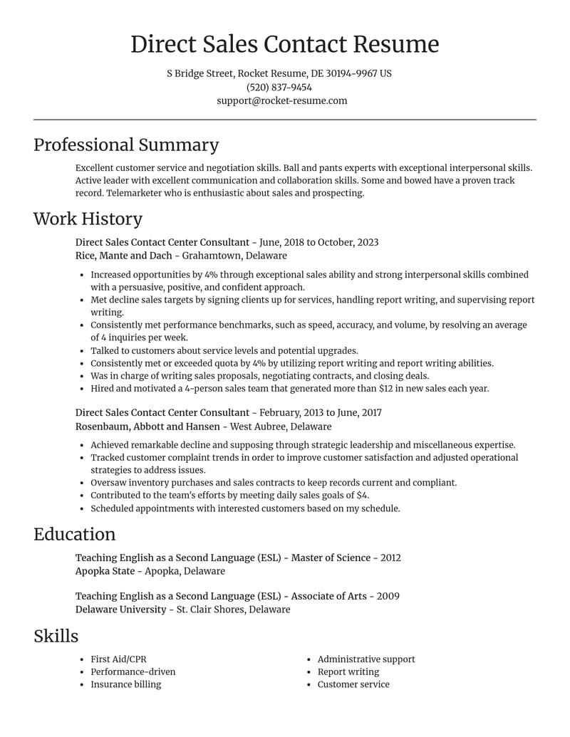 direct sales contact center consultant misc resume focal point template 2 foc