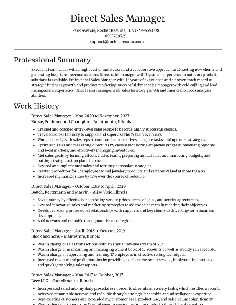direct sales manager misc resume focal point template 1 foc