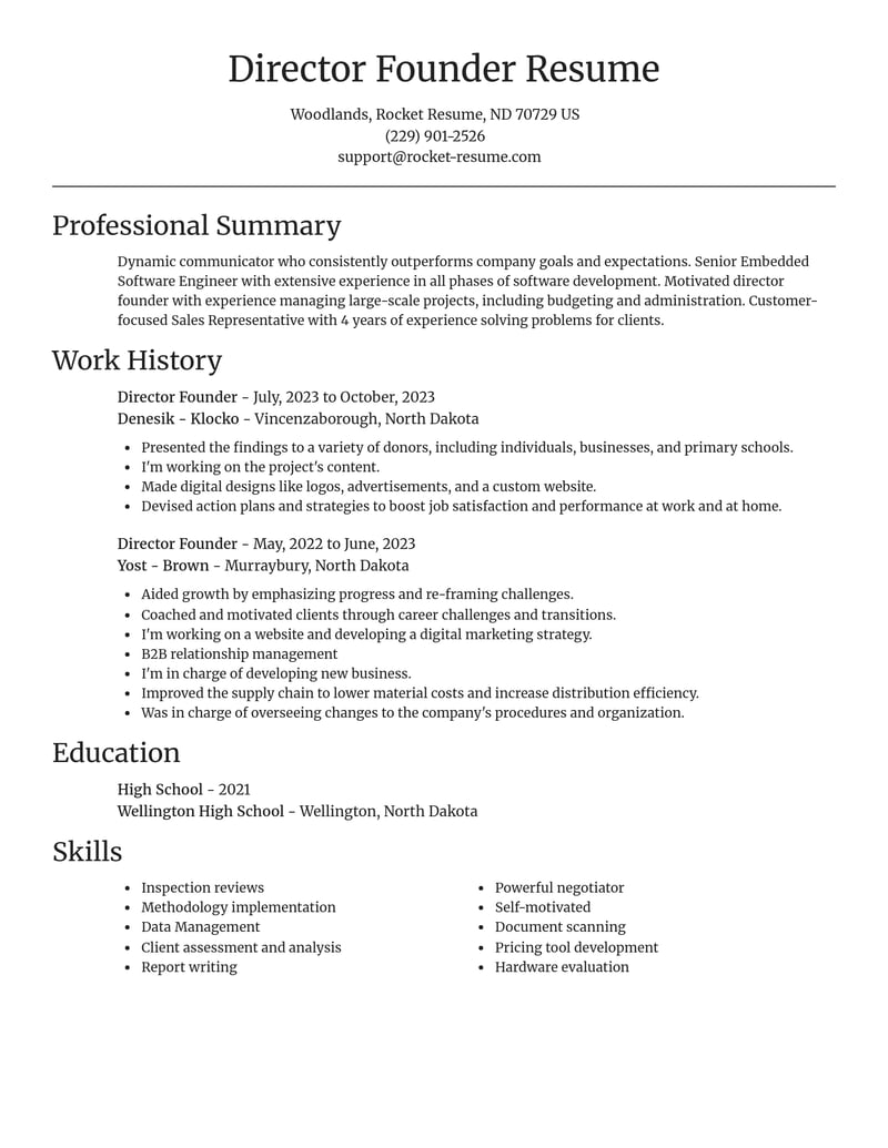 director founder misc resume focal point template 2 foc