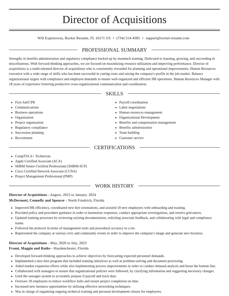 director of acquisitions misc resume elegant template 1 ele