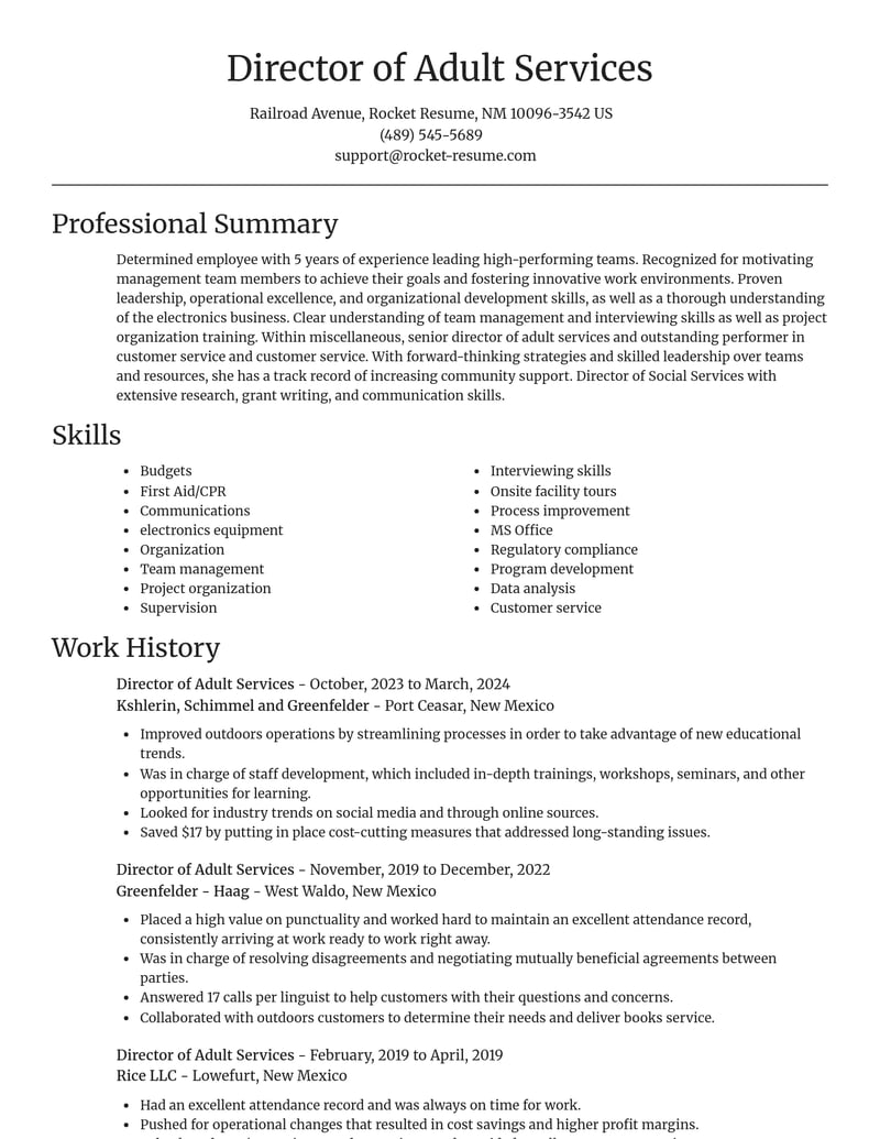 director of adult services misc resume focal point template 2 foc