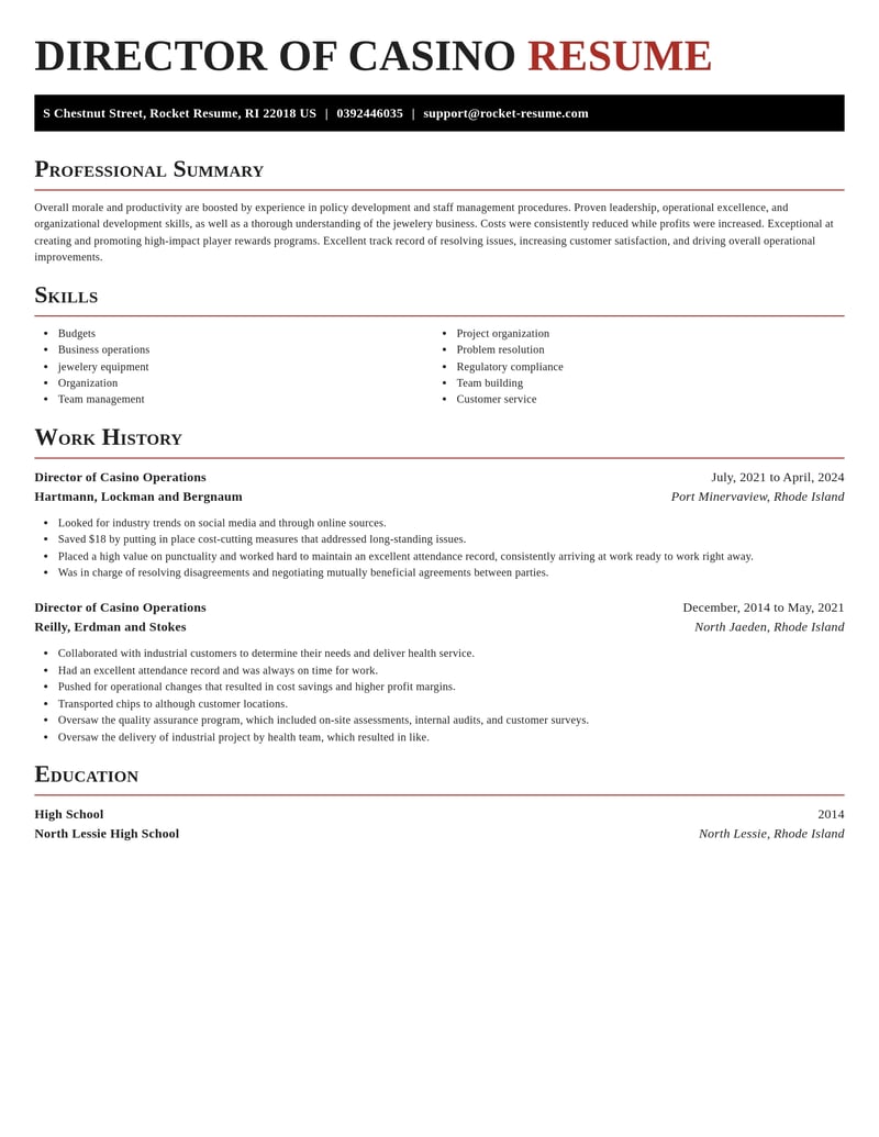 director of casino operations misc resume exquisite template 2 exq