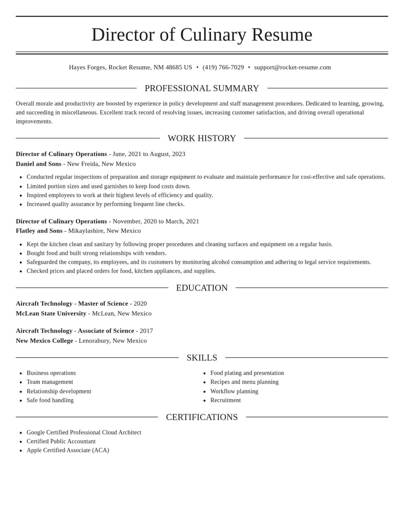director of culinary operations misc resume elegant template 0 ele