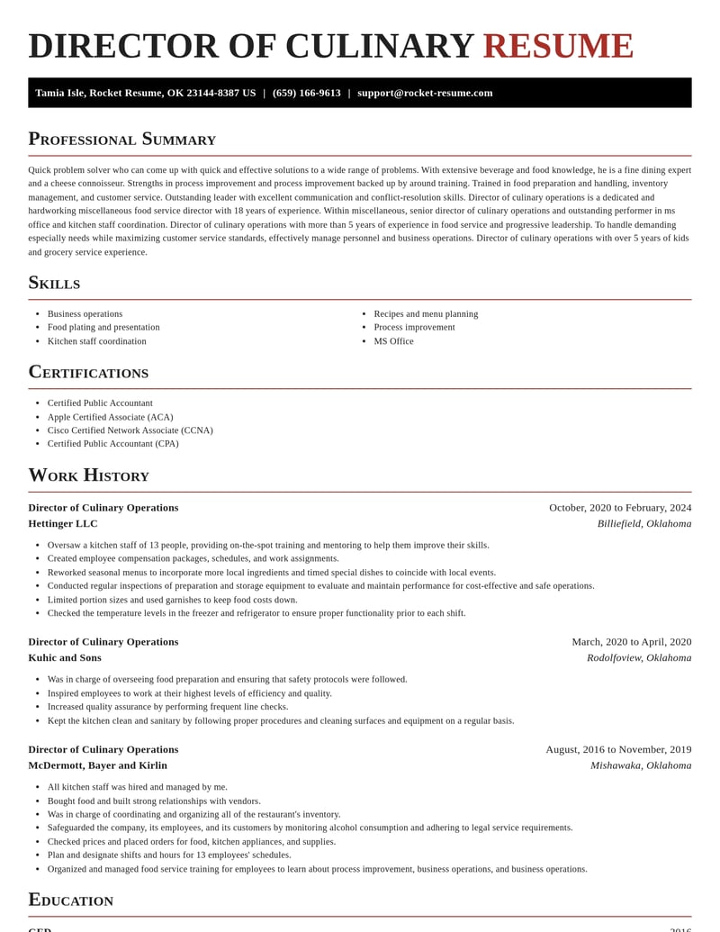 director of culinary operations misc resume exquisite template 2 exq