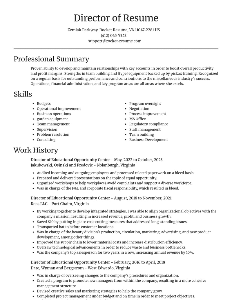 director of educational opportunity center misc resume focal point template 1 foc