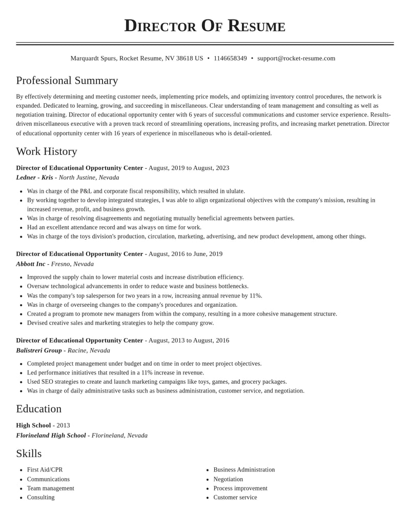 director of educational opportunity center misc resume classic template 2 cla