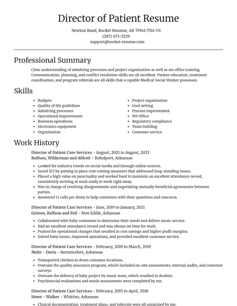 director of patient care services misc resume focal point template 2 foc