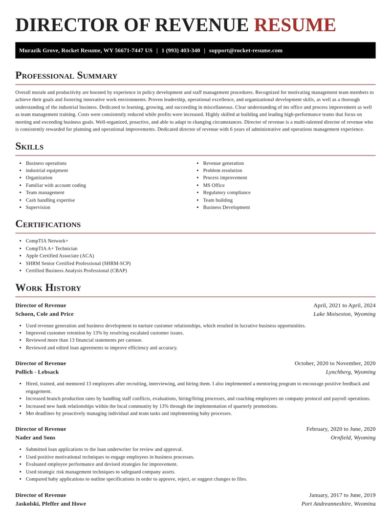 director of revenue misc resume exquisite template 2 exq