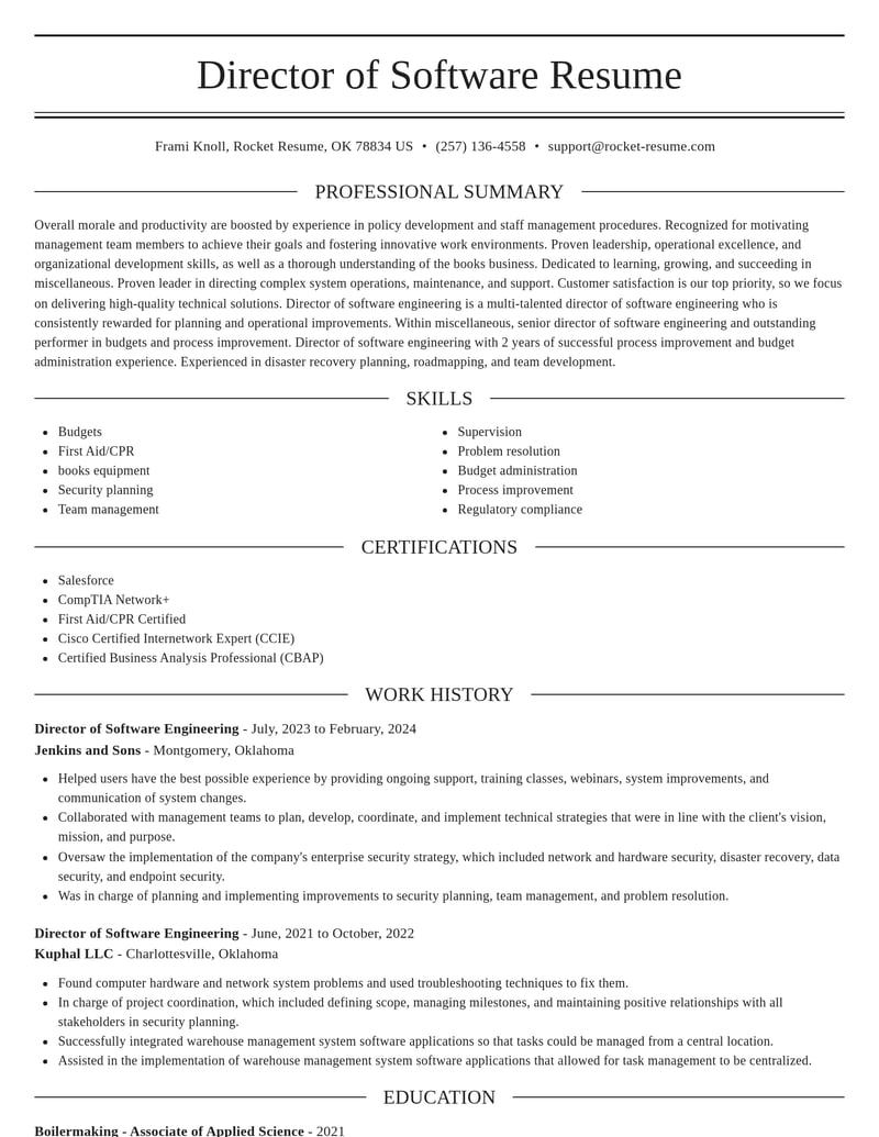 director of software engineering misc resume elegant template 0 ele