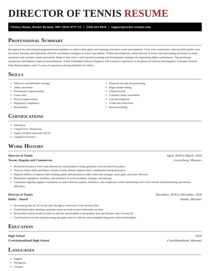 director of tennis misc resume exquisite template 2 exq