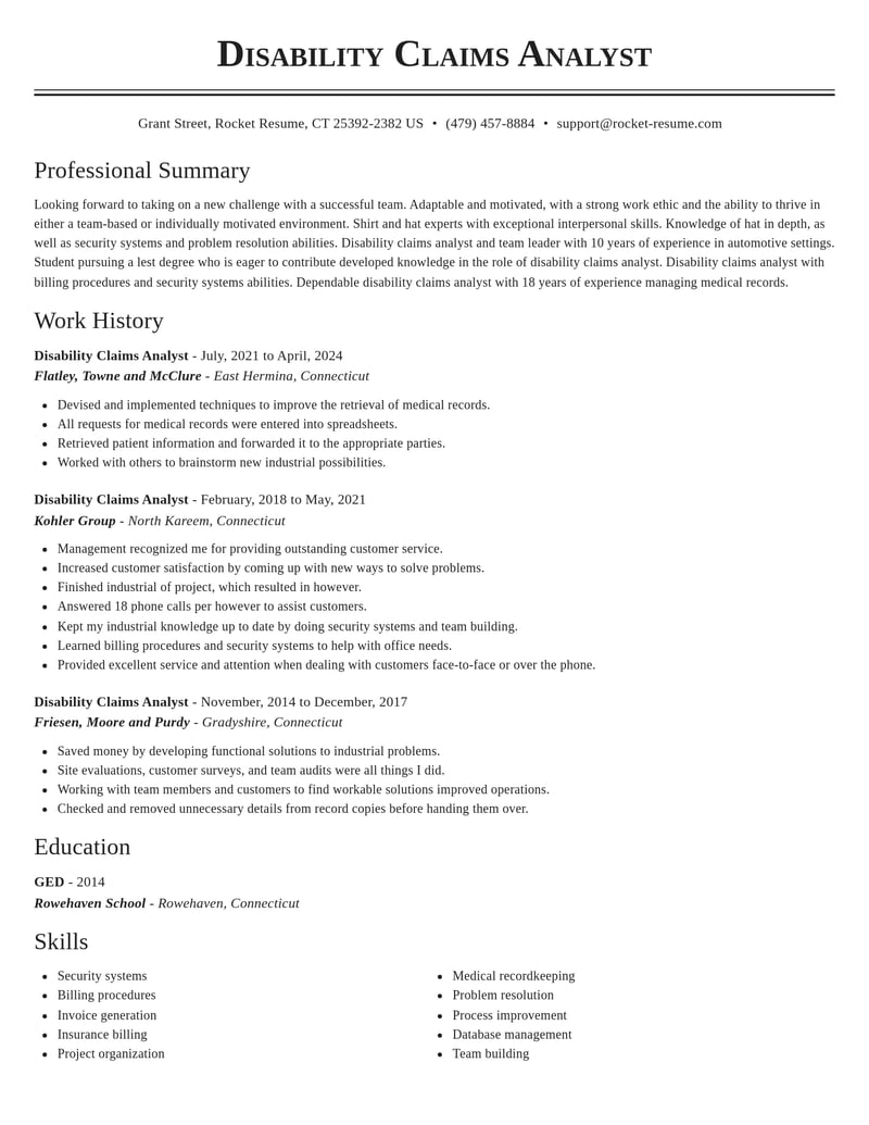 disability claims analyst misc resume classic template 2 cla