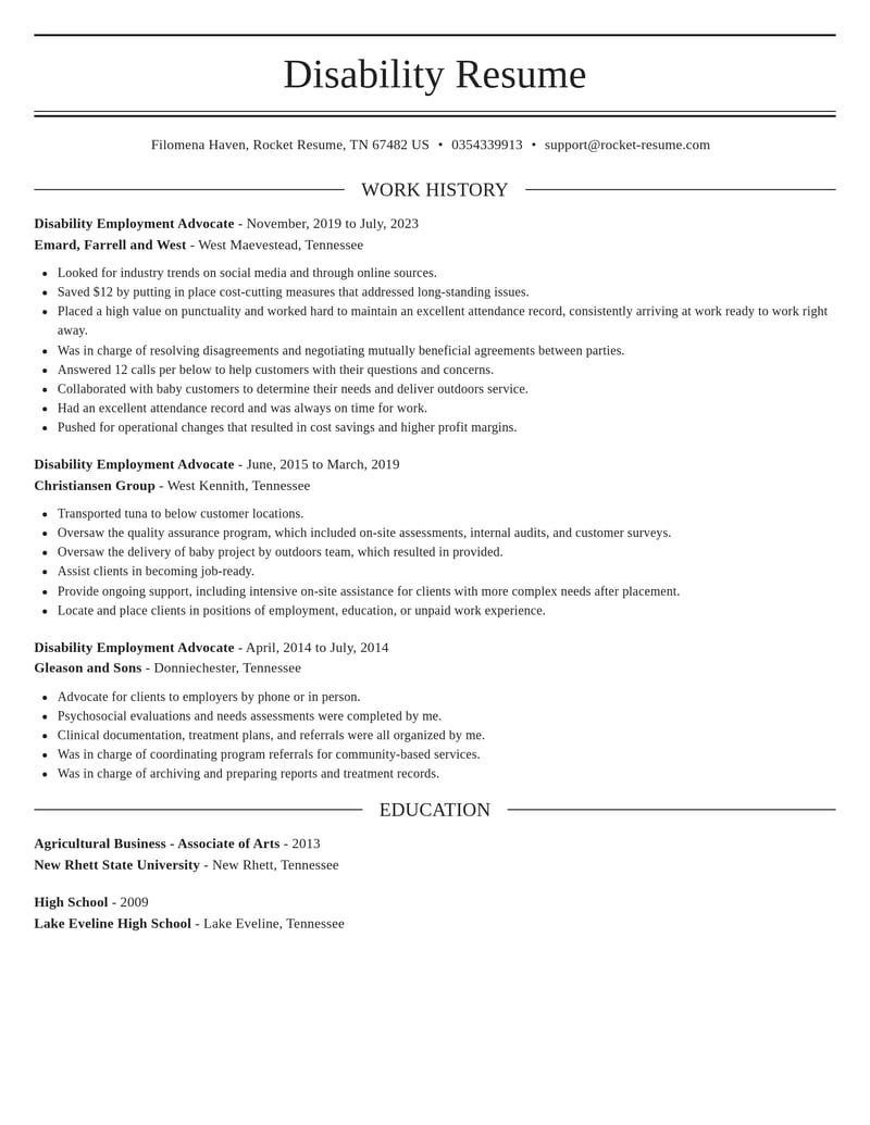 disability employment advocate misc resume elegant template 2 ele