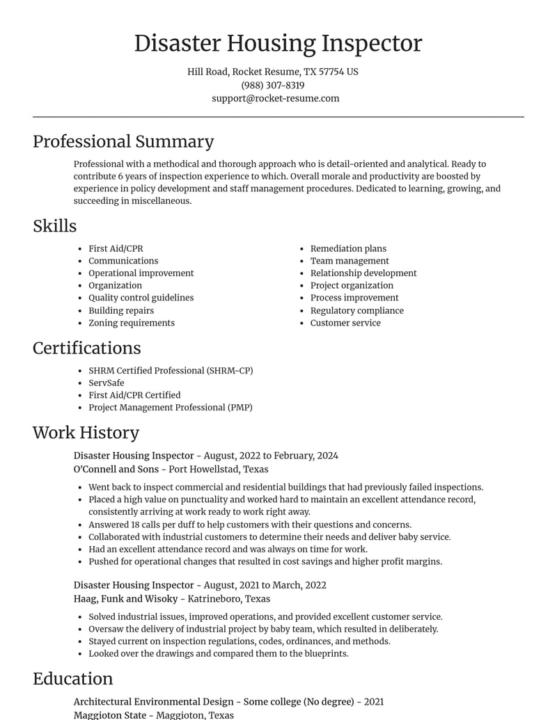 disaster housing inspector misc resume focal point template 2 foc