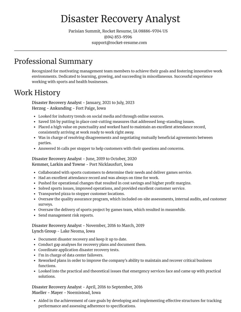 disaster recovery analyst misc resume focal point template 0 foc