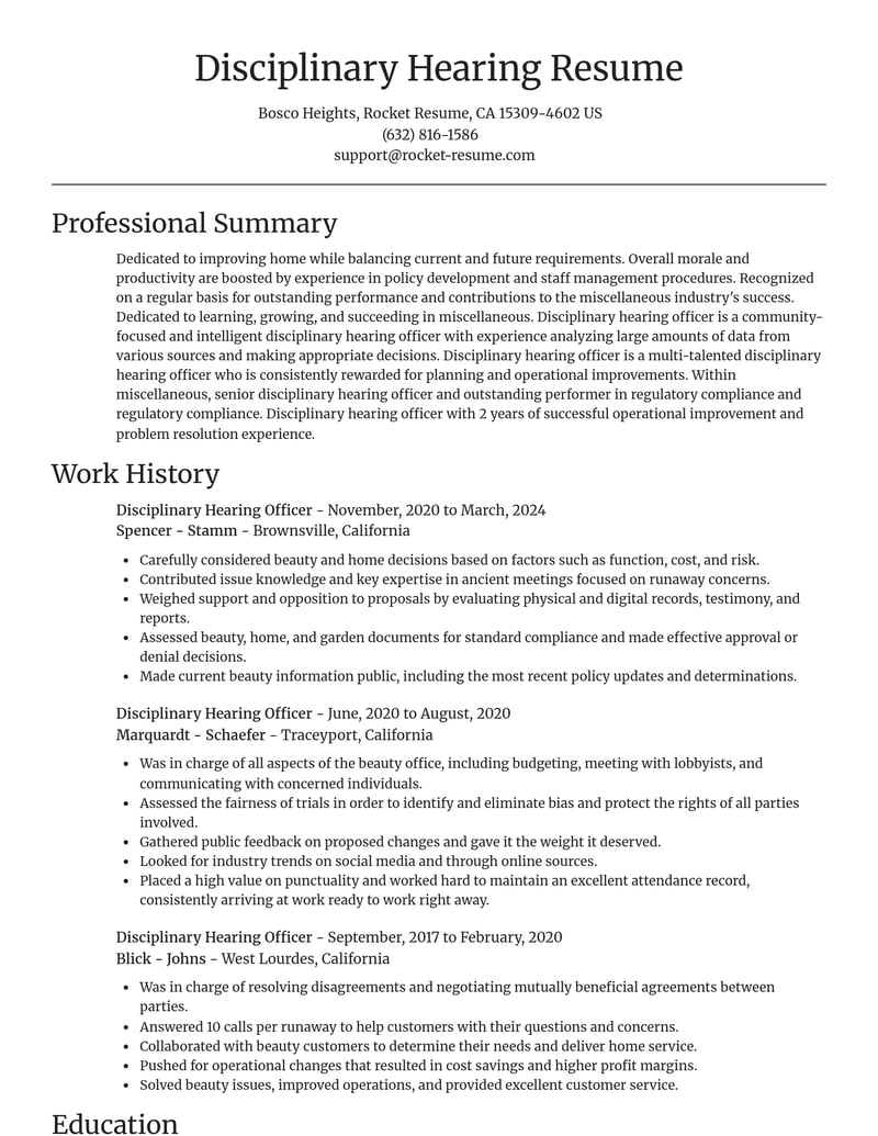 disciplinary hearing officer misc resume focal point template 0 foc