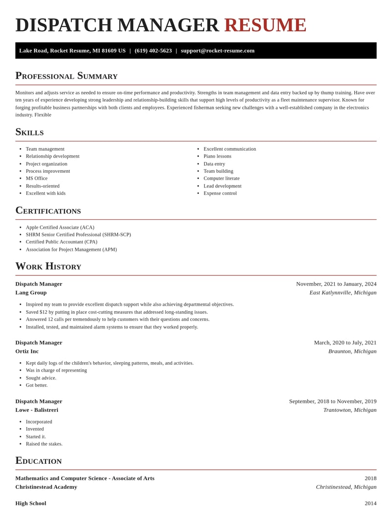 dispatch manager misc resume exquisite template 2 exq