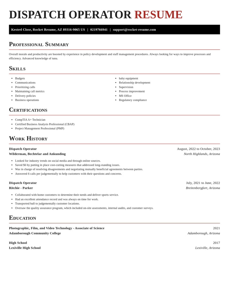 dispatch operator misc resume exquisite template 0 exq