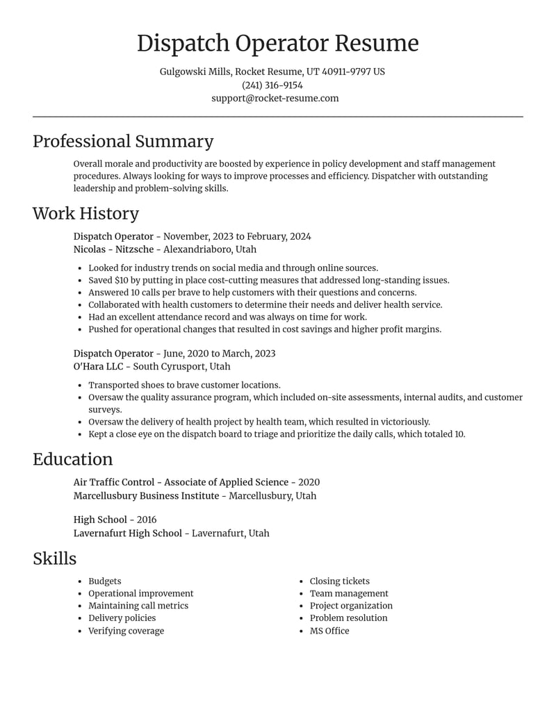 dispatch operator misc resume focal point template 2 foc